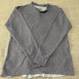 LL Bean Shirt Mens Large Reg Blue Two Layer River Driver Henley Long Sleeve Wool